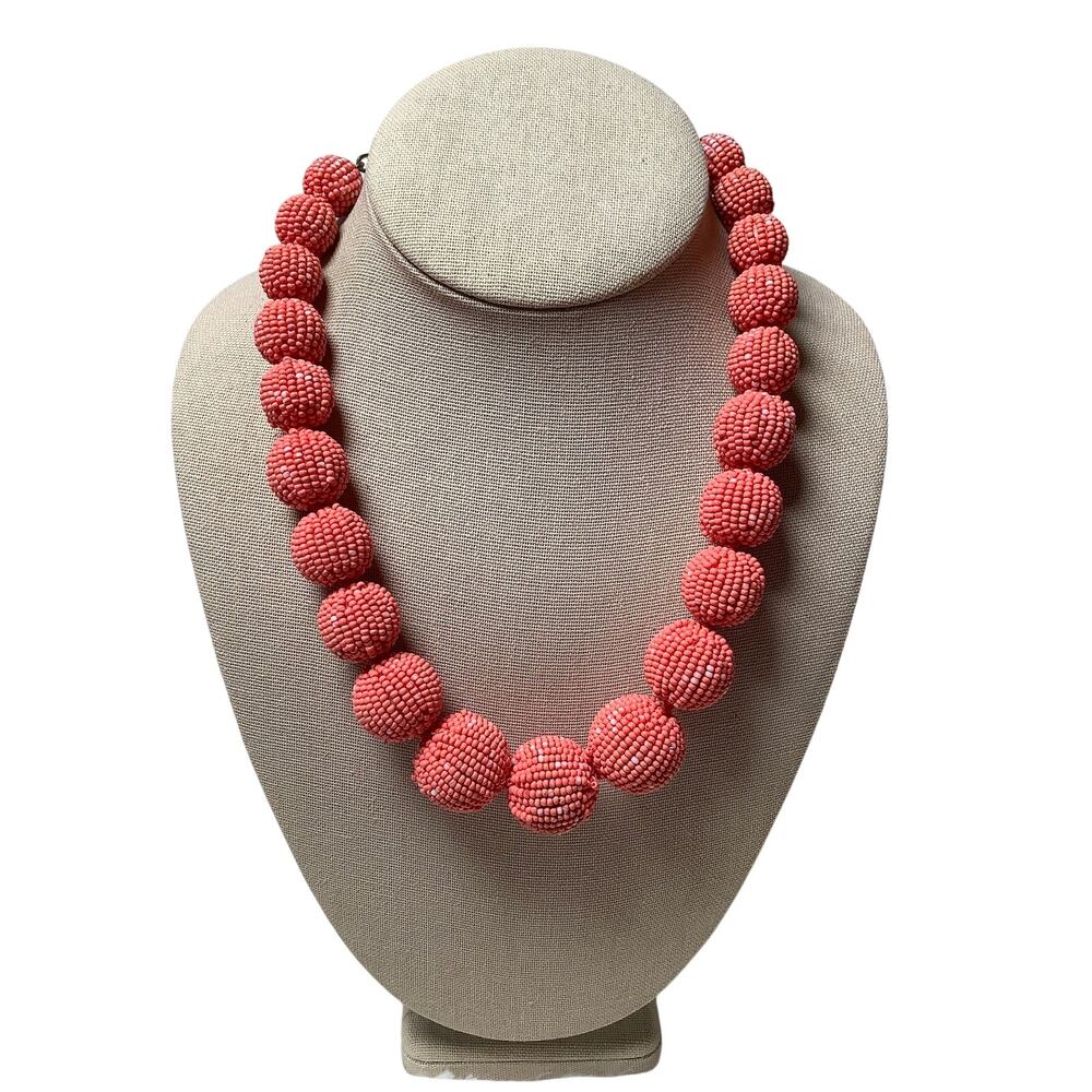 J. Crew Coral Pink Chunky Seed Bead Orb Ball Statement Necklace Coastal F17-21